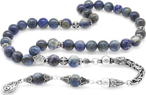 Koleksiyonluk 925 Ayar Gümüş Püsküllü Küre Kesim Lapis Doğaltaş Tesbih