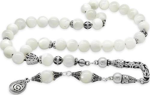 Koleksiyonluk 925 Ayar Gümüş Püsküllü Küre Kesim Sedef Doğaltaş Tesbih