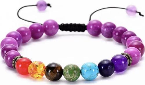 Makrome Örgülü Küre Kesim Ametist Doğaltaş Çakra Kadın Bileklik