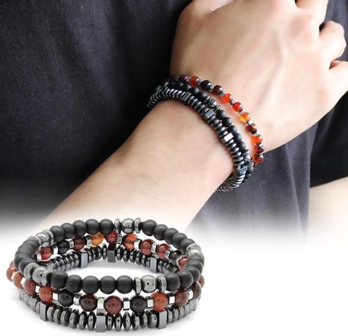 Küre Kesim Kırmızı Akik-Oniks-Hematit Kombinli Doğaltaş Bileklik