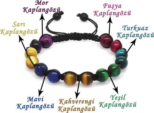 Makrome Örgülü Küre Kesim Çoklu Kaplangözü Doğaltaş Kombinli Kadın Enerji Bilekliği