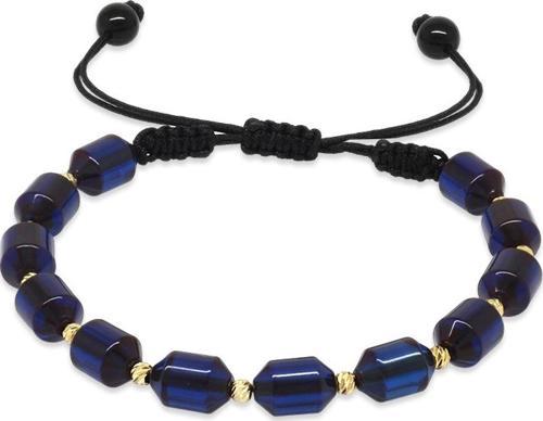 Makrome Örgülü Sarı Dorika Top Süslemeli Lacivert Sıkma Kehribar Kadın Bileklik