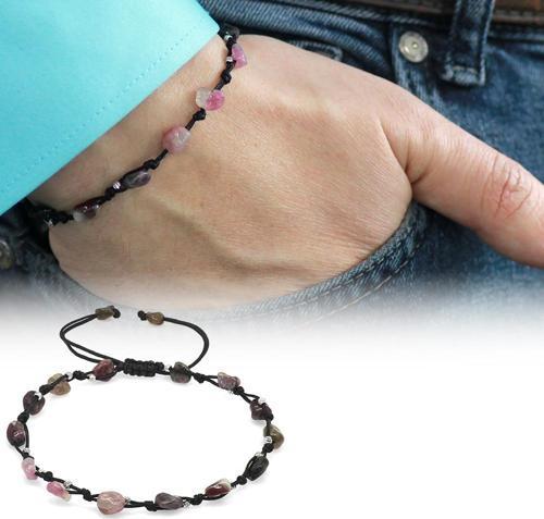 Makrome Örgülü Naturel Kesim Dorika Top Detaylı Turmalin Doğaltaş Erkek Bileklik