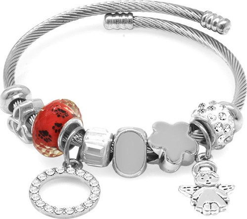Melek Detaylı Pandora Tasarım Silver Renk Çelik Kadın Sallantılı Bileklik
