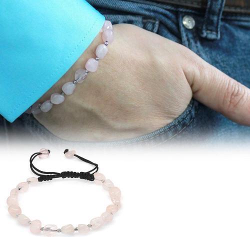 Makrome Örgülü Naturel Kesim Pembe Kuvars Doğaltaş Erkek Bileklik