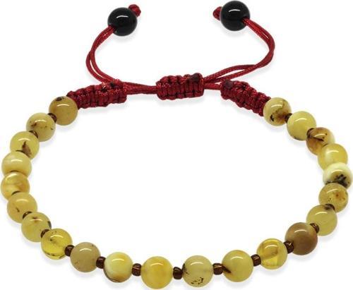 Mkarome Örgülü Küre Kesim Sarı-Beyaz Renk Doğal Damla Kehribar Kadın Bileklik