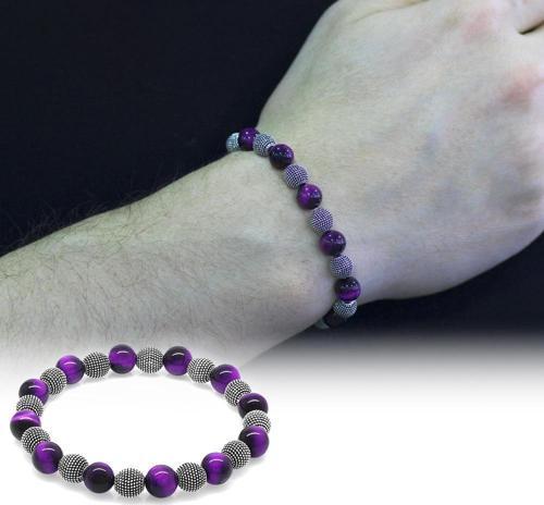 Mor Kaplangözü Metal Kombinli Küre Kesim Doğaltaş Bileklik