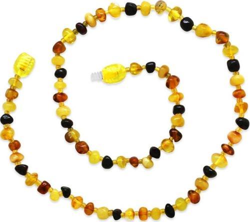 Multicolor Renkli Naturel Form Doğal Damla Kehribar Taşlı Bebek Diş Kolyesi