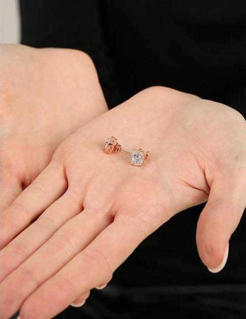 Pırlanta Montür Kare Tasarım Zirkon Taşlı Rose Renk 925 Ayar Gümüş Kadın Küpe