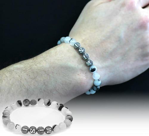 Rutil Kuvars Metal Kombinli Kişiye Özel İsim Yazılı Küre Kesim Doğaltaş Bileklik