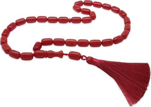 Osmanlı Saray Püsküllü Mega Boy Uçlu Kapsül Kesim Koyu Kırmızı Sıkma Kehribar Tesbih