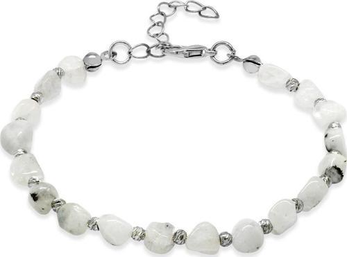 Silver Renk Metal Zincirli Dorika Top Süslemeli Amorf Ay Taşı Doğaltaş Erkek Bileklik