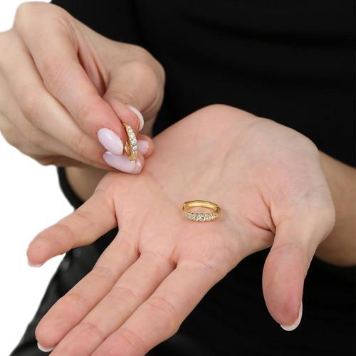 Sıralı Zirkon Taşlı Gold Renk Tam Tur 925 Ayar Gümüş Kadın Küpe