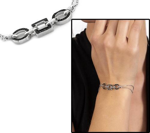 Siyah Zirkon Taşlı Kare-Oval Tasarım 925 Ayar Gümüş Su Yolu Kadın Bileklik