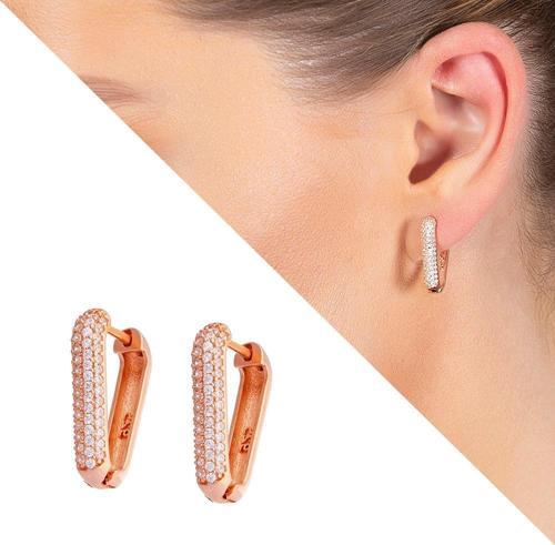 Starlight Diamond Zirkon Taşlı V Tasarım Rose Renk 925 Ayar Gümüş Küpe