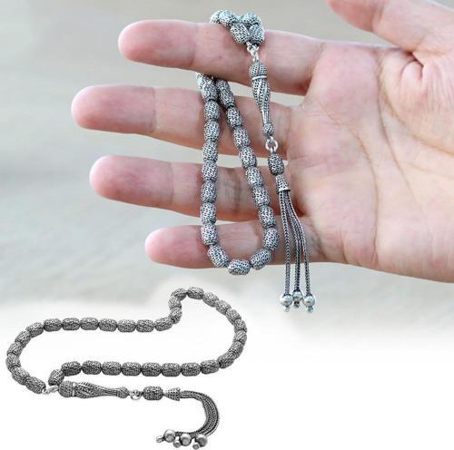 Üçlü Kamçı Püsküllü İmamesi Çeşm-i Bülbül Detaylı Telkari Tasarım Kapsül Kesim Eskitme Renk 925 Ayar Gümüş Tesbih