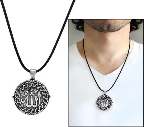 Üzerinde Arapça Allah İçinde Ayetel Kürsi Yazılı 925 Ayar Gümüş Dua Kolye