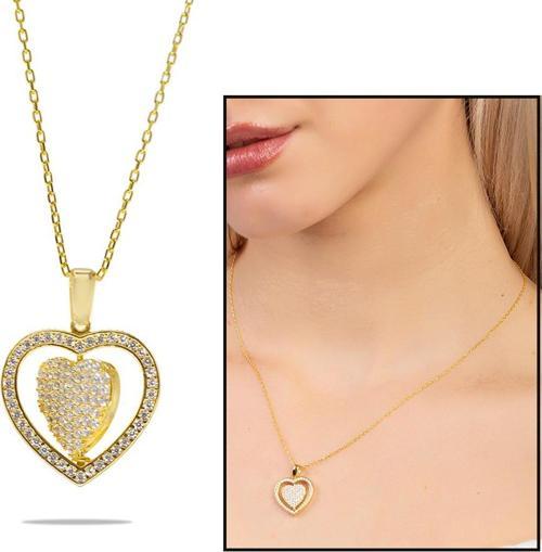 Zirkon Taşlı Kalp Model Gold Renk Kişiye Özel İsim Harf Yazılı 925 Ayar Gümüş Kadın Kolye