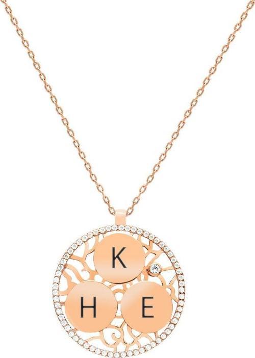 Zirkon Taşlı Rose Renk Kişiye Özel Üç İsim/Harf Yazılı 925 Ayar Gümüş Kadın Kolye