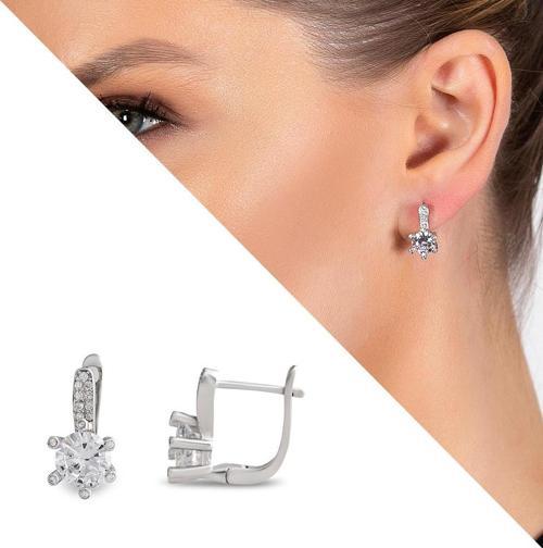 Zirkon Tek Taşlı Oval Tasarım Büyük Boy 925 Ayar Gümüş Kadın Küpe