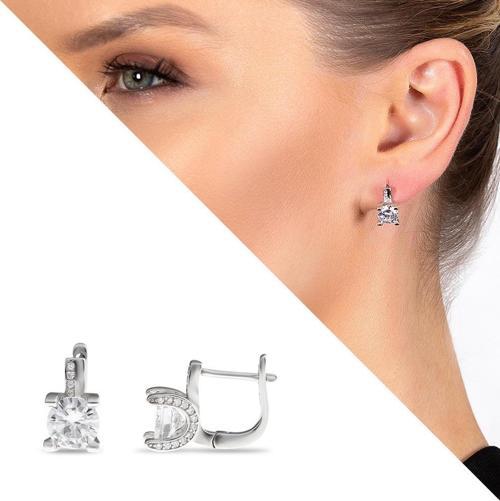 Zirkon Tek Taşlı U Tasarım 925 Ayar Gümüş Kadın Küpe