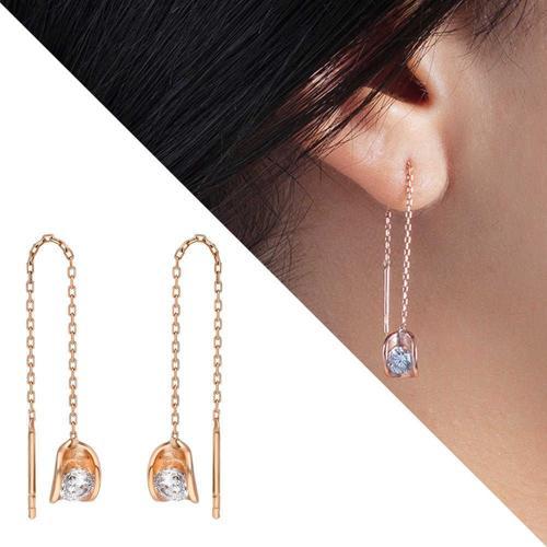 Zirkon Tektaşlı Sandviç Tasarım Rose Renk 925 Ayar Gümüş Sallantılı Küpe