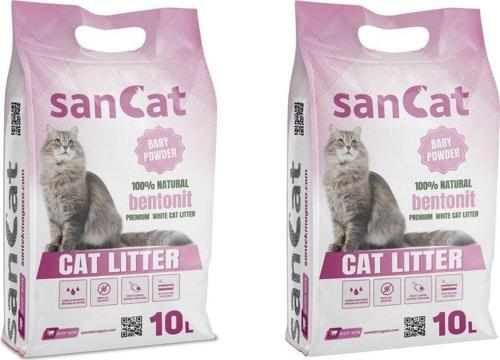 Sancat Bebek Pudrası Kokulu Premium Beyaz Kedi Kumu 10 Lt. X 2 Adet