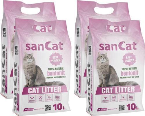 Sancat Bebek Pudrası Kokulu Premium Beyaz Kedi Kumu 10 Lt. X 4 Adet