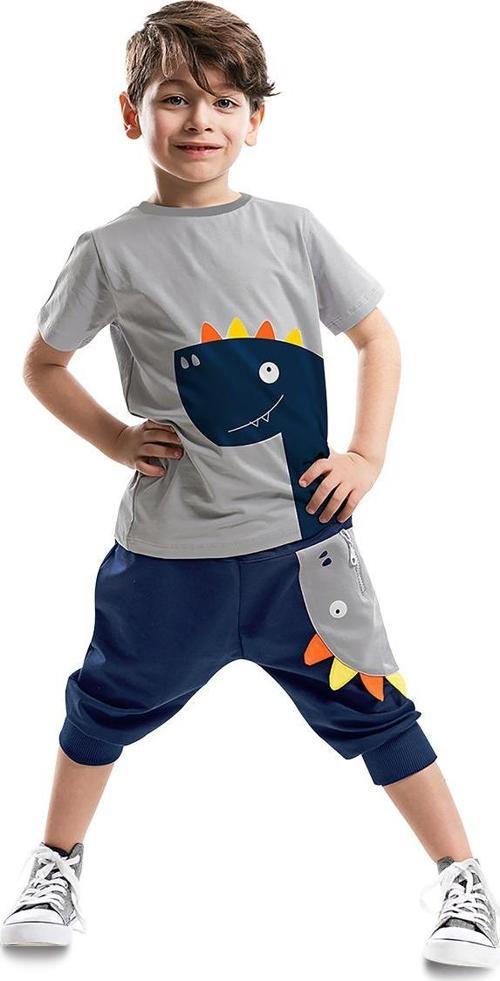 Fermuar Dino Erkek Çocuk Yazlık T-shirt Kapri Şort Takım