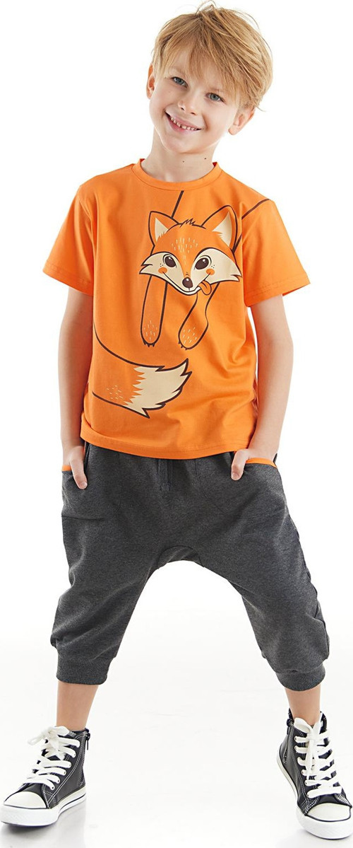 Turuncu Tilki Erkek Çocuk T-shirt Kapri Şort Takım