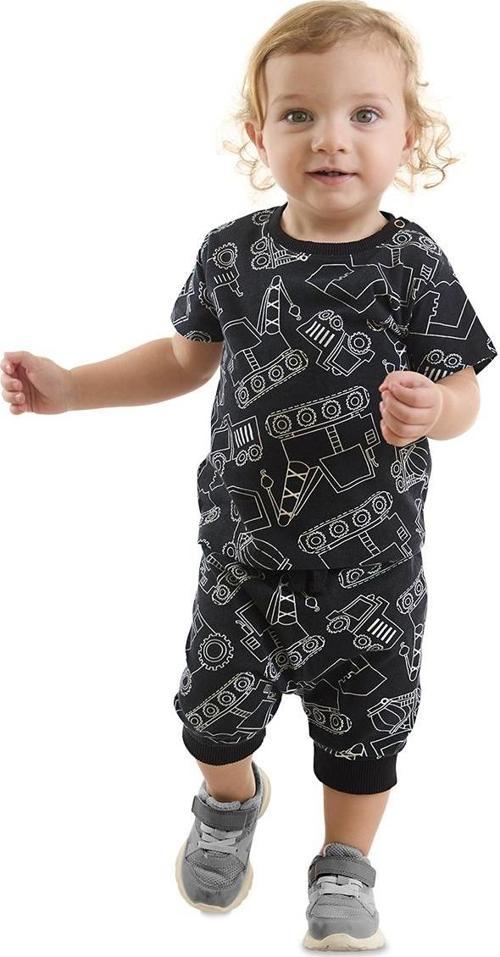 Araba Erkek Bebek Siyah Yazlık T-Shirt Kapri Şort Takım