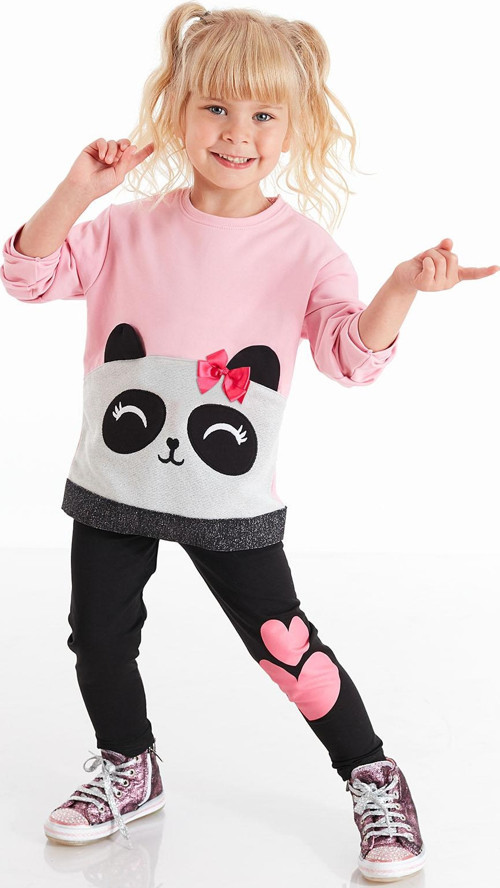 Simli Panda Kız Çocuk Sweatshirt Tayt Takım
