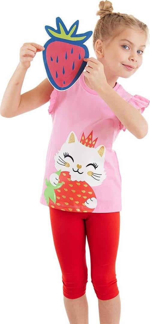 Çilek Kız Çocuk Yazlık Fırfırlı T-shirt Tayt Takım