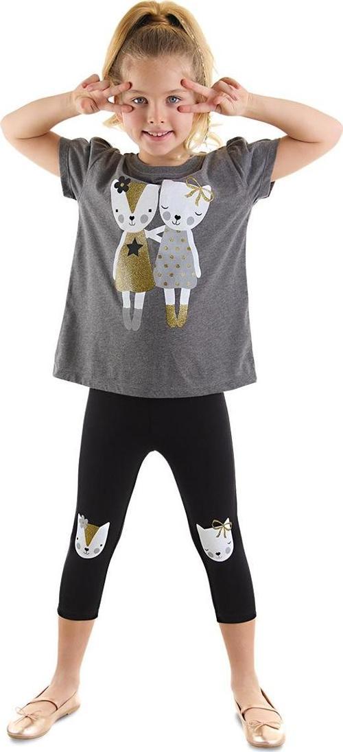 Kedili Kız Çocuk Yazlık T-Shirt Tayt Takım