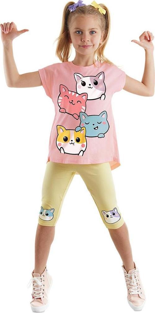 Kediler Kız Çocuk Yazlık Tunik T-shirt Tayt Takım
