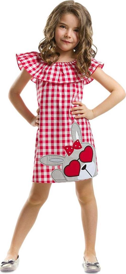 Kalp Gözlüklü Kız Çocuk Ekose Yazlık Elbise