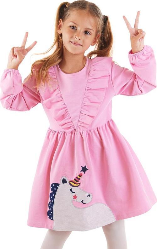 Simli Unicorn Kız Çocuk Pembe Elbise
