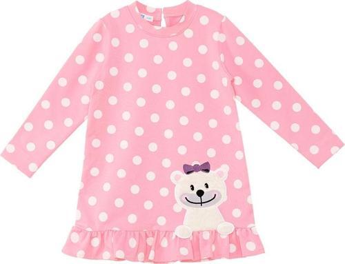 Ayıcık Kız Bebek Puantiyeli Pembe Elbise