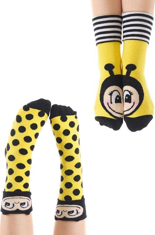 Arı Kız Çocuk Sarı Siyah Soket Çorap 2'li Takım