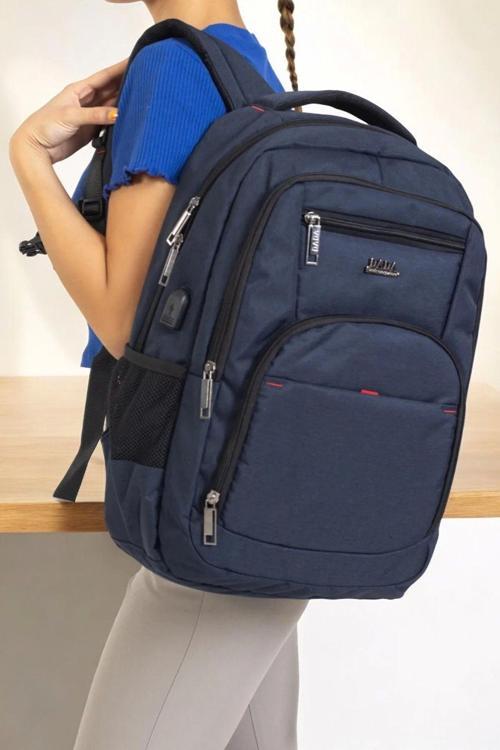 Büyük Boy Su Geçirmez 15,6 inç Lacivert Notebook Laptop Sırt Çantası