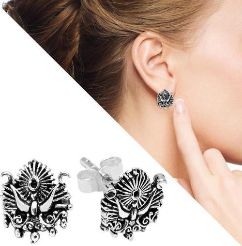 Osmanlı Arması Tasarım 925 Ayar Gümüş Küpe