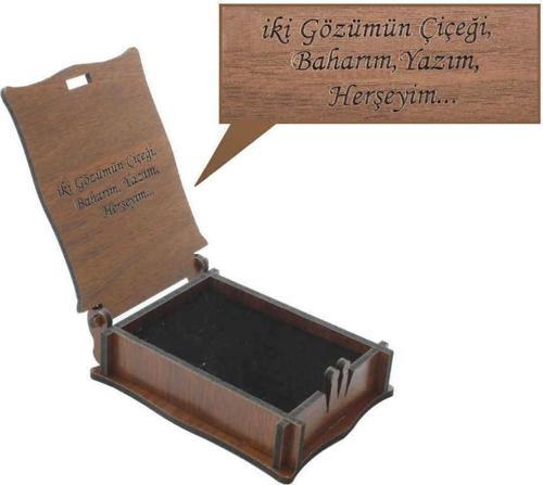 Özel Mesaj Yazılı Kahverengi Ahşap Hediye Kolye-Küpe Kutusu (M-2)