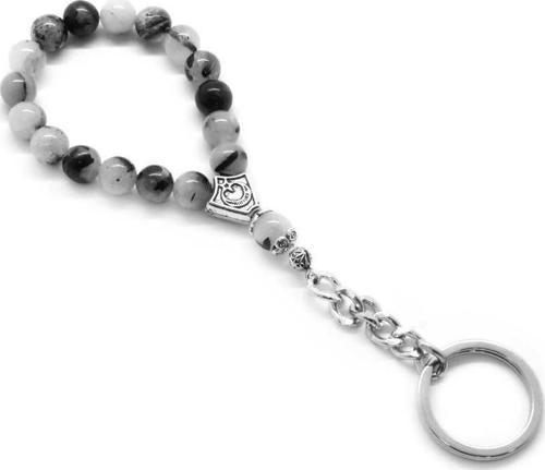 Rutil Kuvars Doğaltaş-Krom Çelik Kombinli Tesbih Anahtarlık