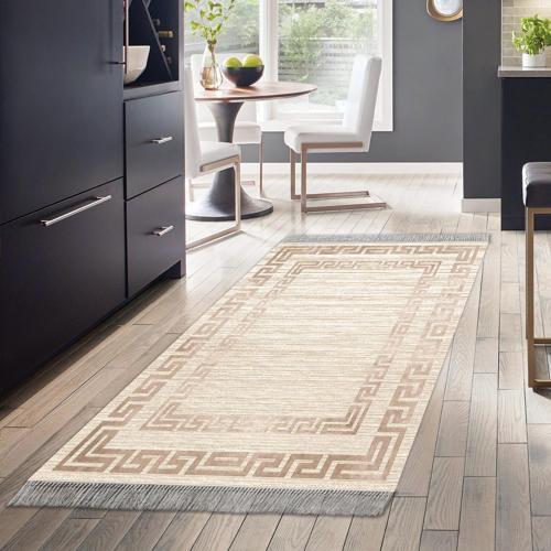 Kaymaz Taban Djt Mutfak Halısı Yıldız Deri Saçaklı Modern F5036