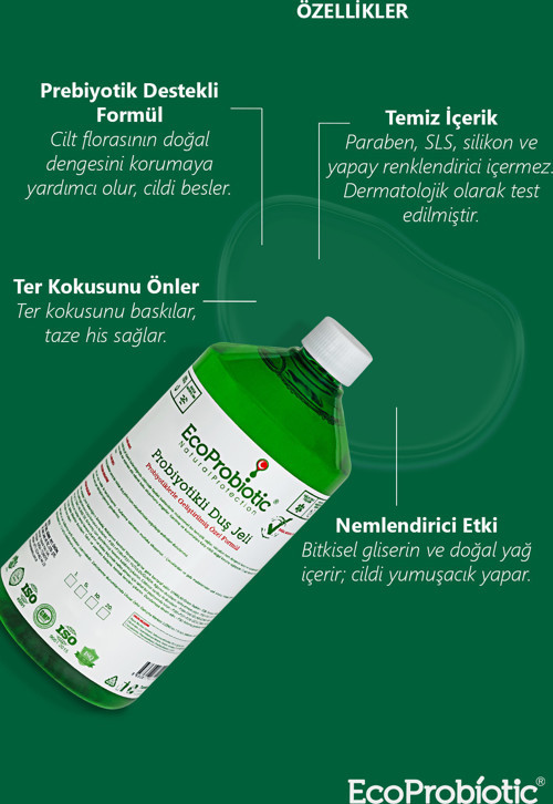 Prebiyotikli Duş Jeli 1 Litre | Nemlendirici Ter Kokusu Önleyici Arındırıcı Etki