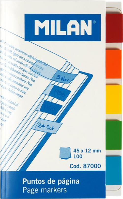MILAN 87000 TRANSPARENT YAPIŞKANLI AYRAÇ 5 RENK 45X12MM - 100 LÜ