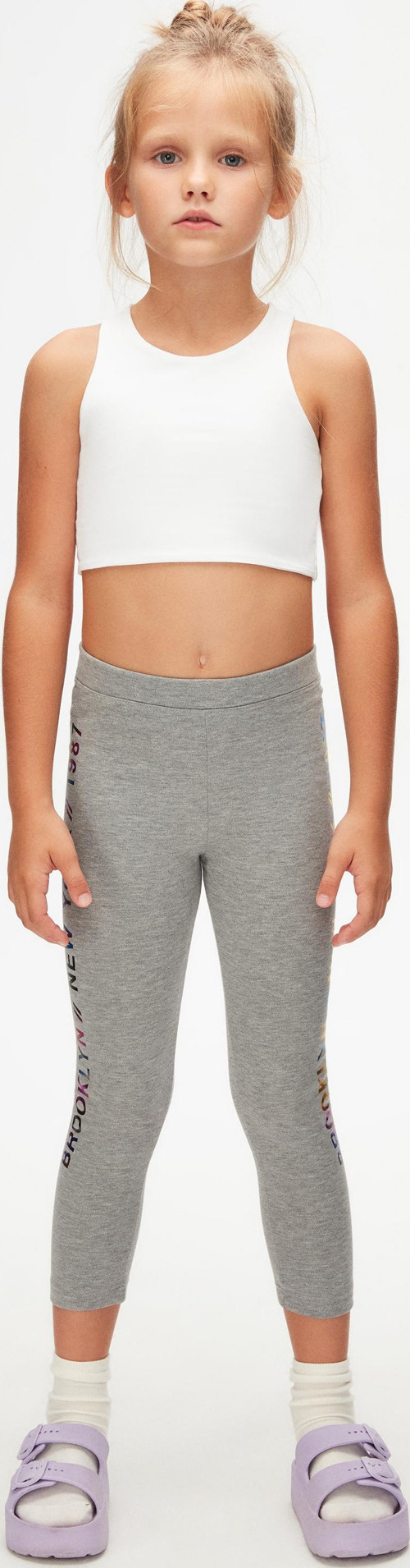 Açık Gri New York Baskılı Şardonlu Kız Çocuk Kışlık Tayt