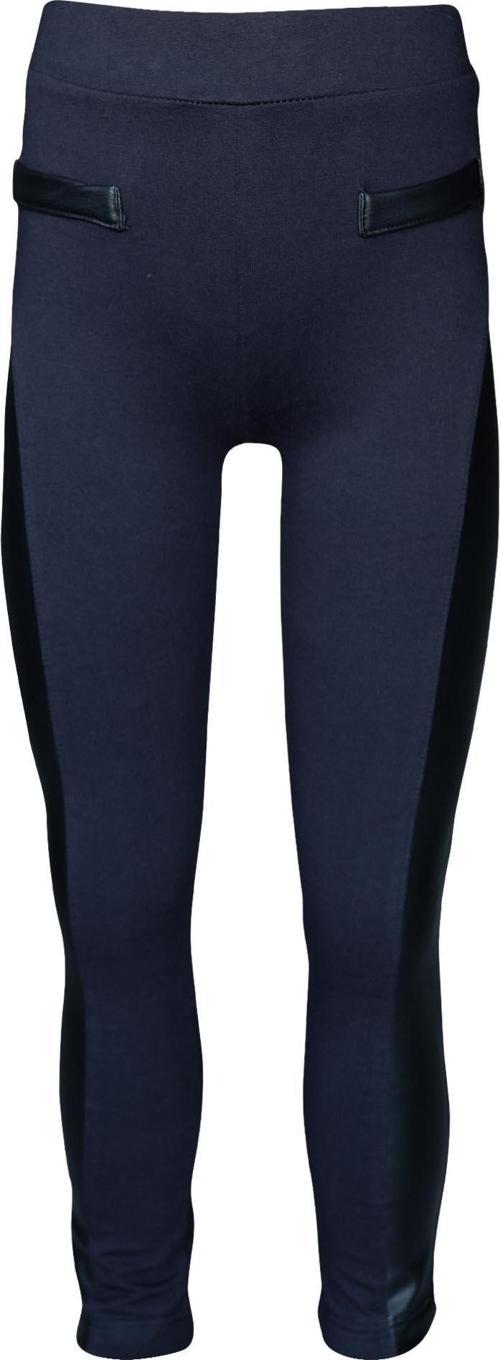 Koyu Lacivert Yanı Deri Panelli Kız Çocuk Tayt