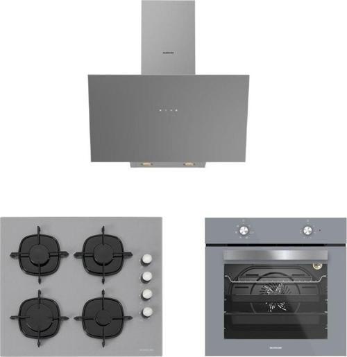3'lü Gri Cam Ankastre Set (3481 Flam 60 Gri+cs5335s02+bo65e1s01)