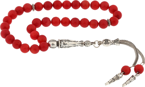 Doğaltaş Metal Püsküllü Mercan Taşı Tesbih